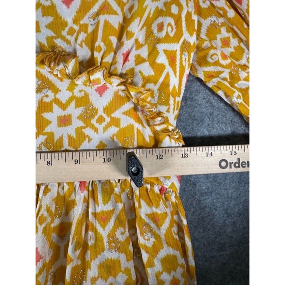 Anthropologie Not So Serious Dress Women Small Marigold Mini Balloon Sleeve Boho - Picture 6 of 9